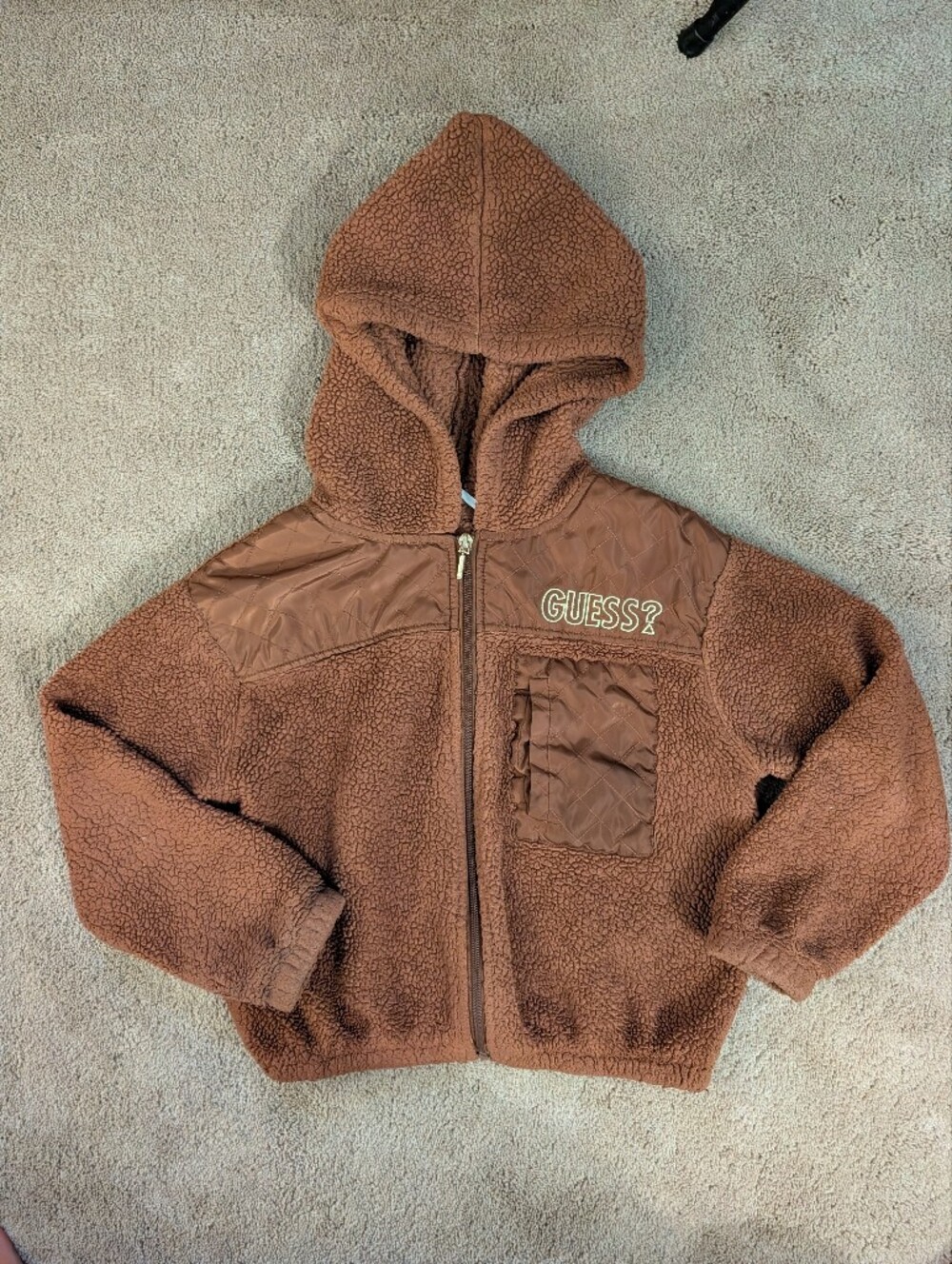 GUESS Brown Sherpa Zip Hoodie
